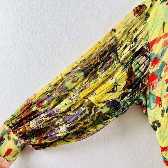 UbU Women's Unique Multicolor Abstract Print Hand Pleated Long Sleeve O/S - Picture 2 of 8